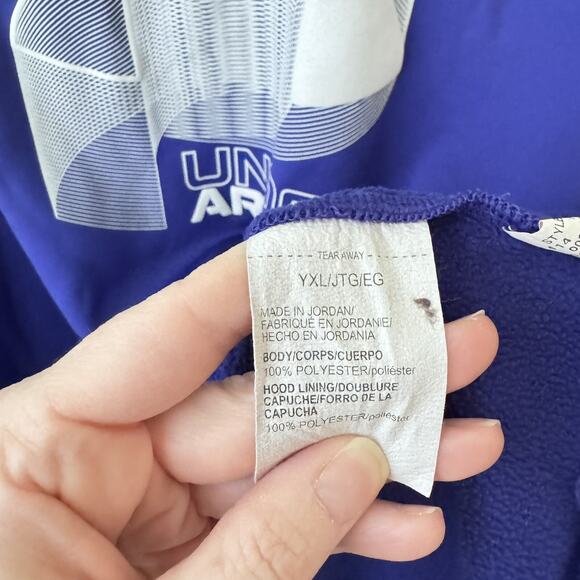 Under Armour Boys Youth XL Coldgear Hoodie Sweatshirt Purple Sporty Athletic - Picture 6 of 9